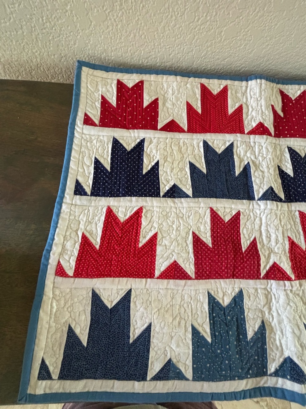 Handmade Quilted Piece Red White Blue - Picture 4 of 7